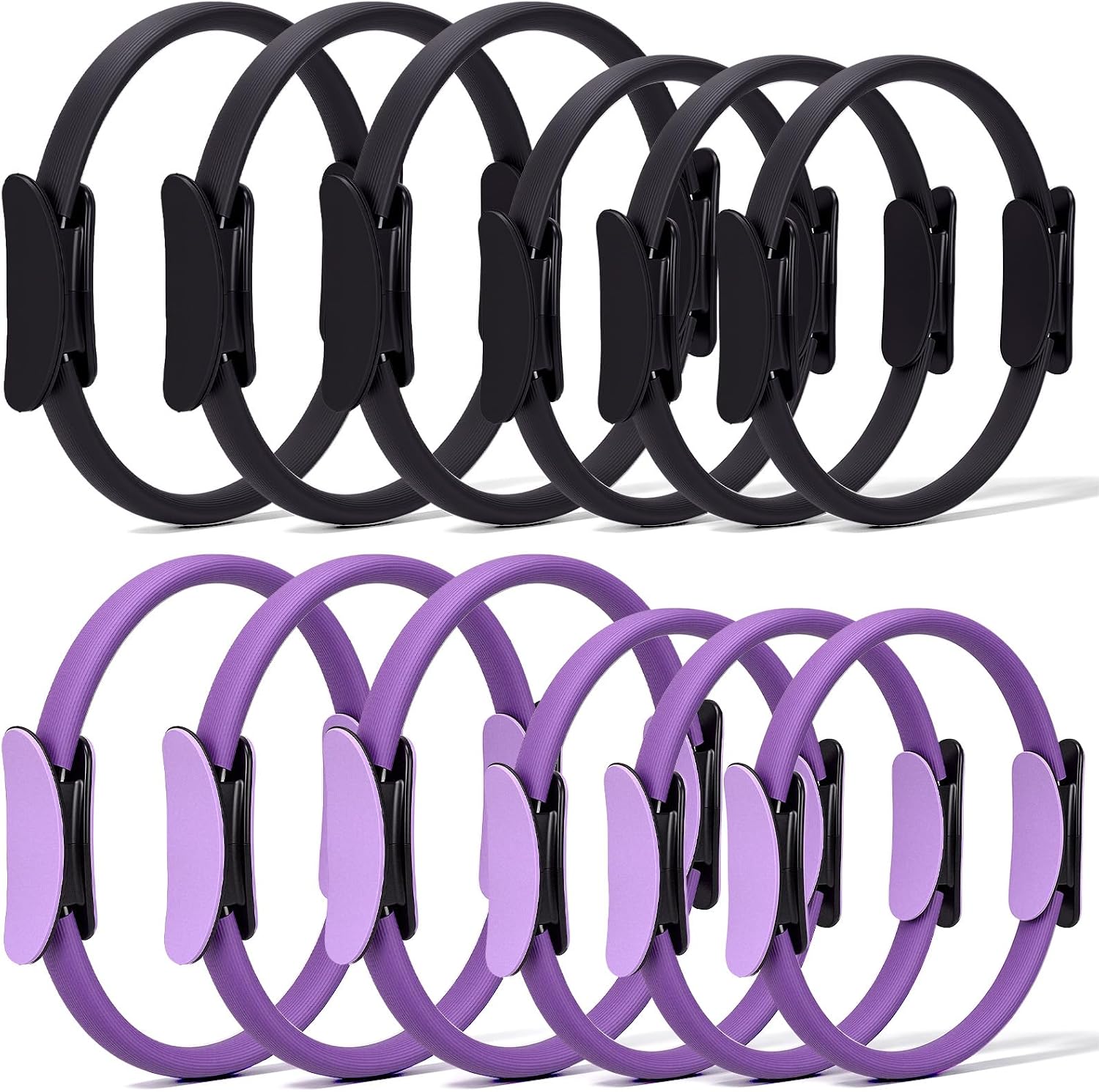 Pilates Ring Magic - 12個入りピラティスリングセット、デュアルサイズマジックサークルエクササイズリング、フィットネスレジスタンスサークル、全身トーニングワークアウト、理学療法、ホームジム用、耐久性と柔軟性のある黒紫12個パック