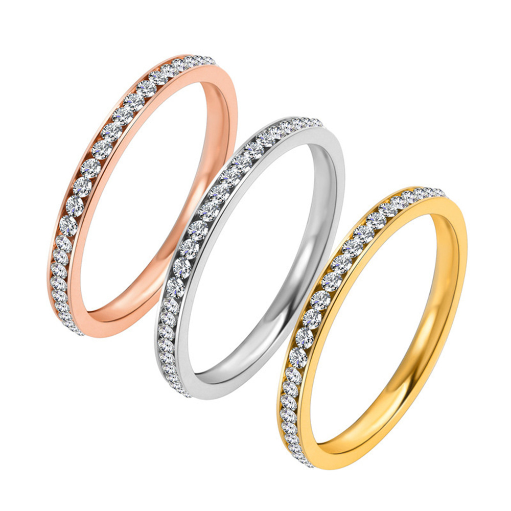 Pilates Ring Magic - 2 ミリメートルアイスアウトキュービックジルコニアリング女性ゴールドシルバーカラーのステンレス鋼の結婚指輪女性のファッションジュエリーギフト