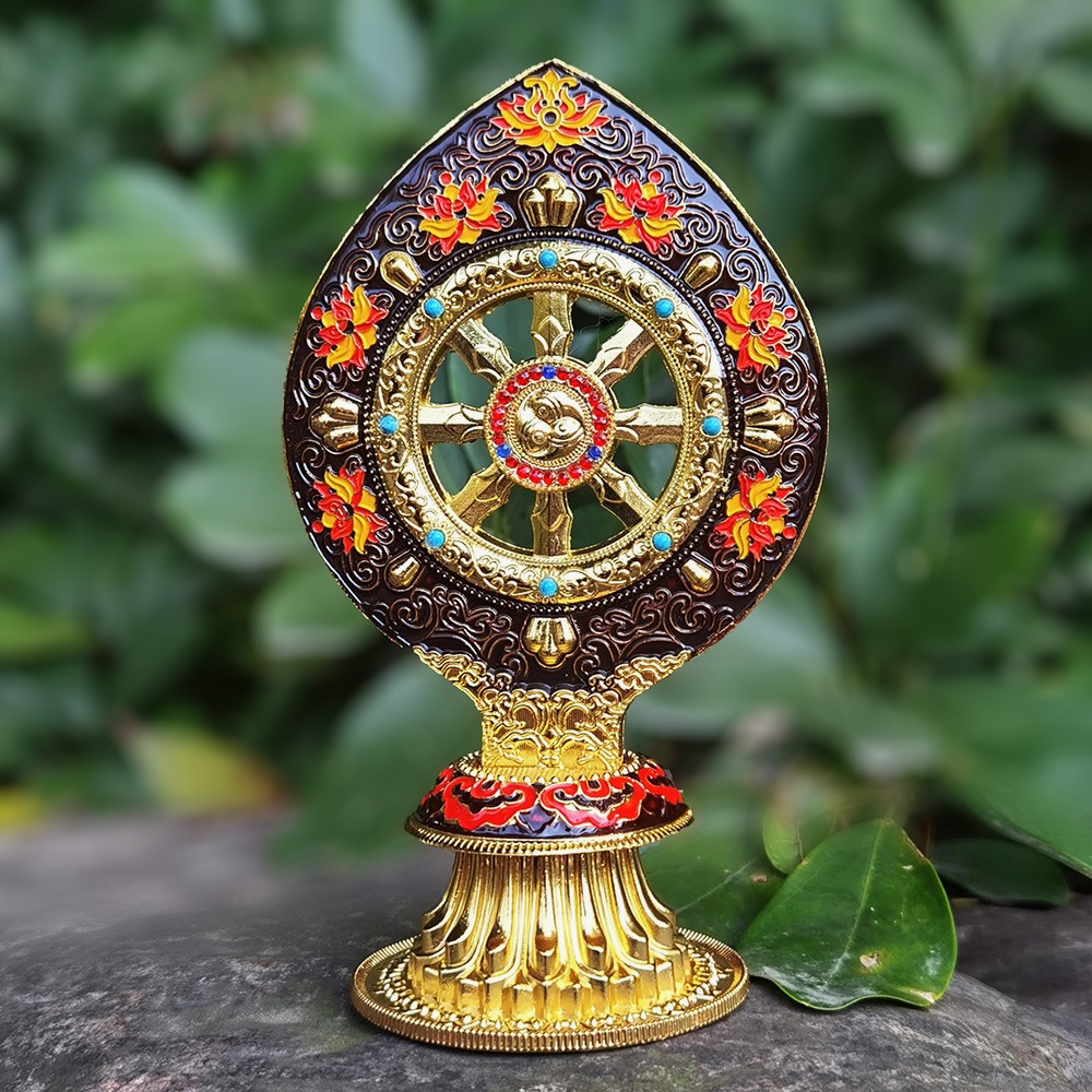 Yoga Wheel Dharma - チベットのダルマホイール装飾品、瞑想とヨガ用、スピリチュアル禅デスクオーナメント、仏教蓮像ホームデコレーションギフト