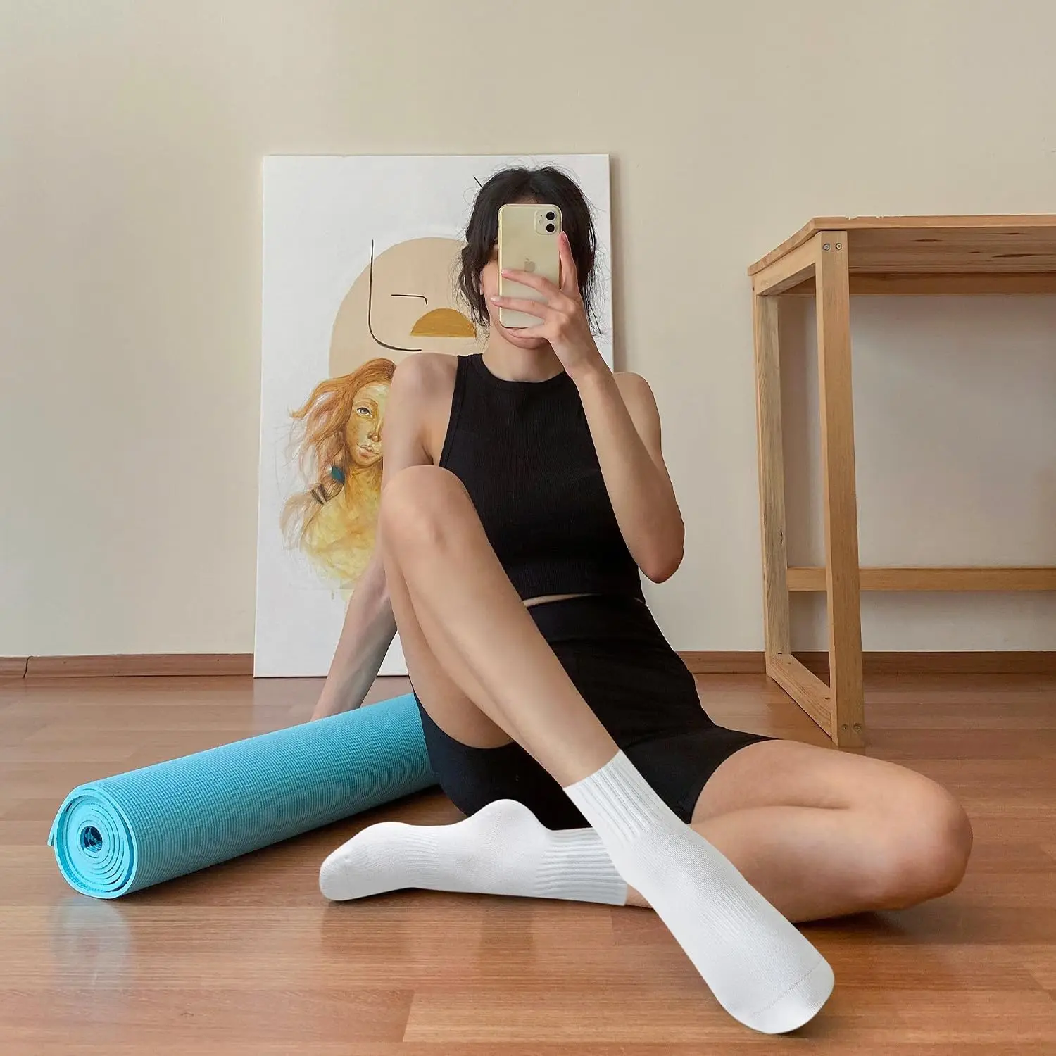 女性用ヨガソックス4足、ソリッドカラーのミッドソール滑り止め - Pilates & Yoga Elastic Band のレビューと価格