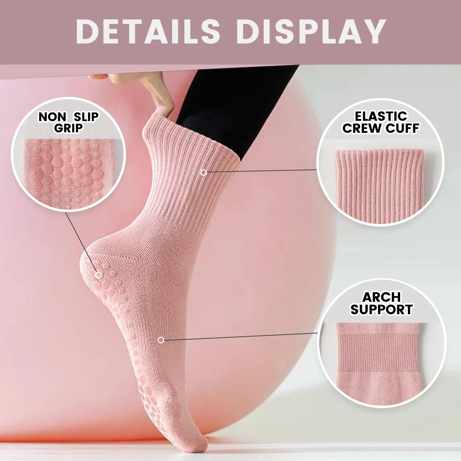 女性用ヨガソックス4足、ソリッドカラーのミッドソール滑り止め - Pilates & Yoga Elastic Band のレビューと価格